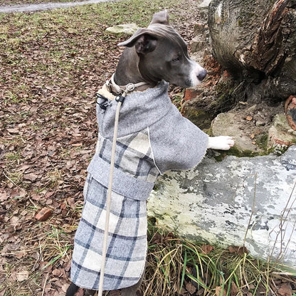 Winter Big Dog Clothes Warm Fleece Pet Jacket for Medium Large Dogs Weimaraner Greyhound Adjustable Belt Plaid Print Coat Outfit