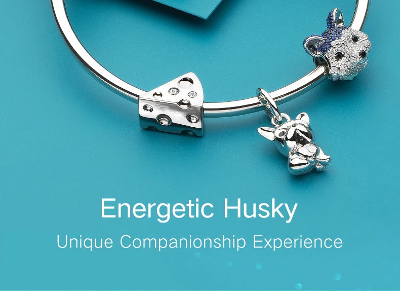 ATHENAIE 925 Sterling Silver Corgi Pet Charms Mixed CZ Yellow Cute Akita Puppy Dog Animal Charms Beads for Bracelet Jewerly