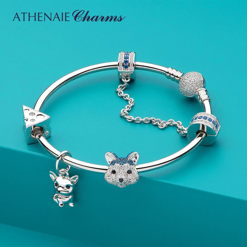 ATHENAIE 925 Sterling Silver Corgi Pet Charms Mixed CZ Yellow Cute Akita Puppy Dog Animal Charms Beads for Bracelet Jewerly