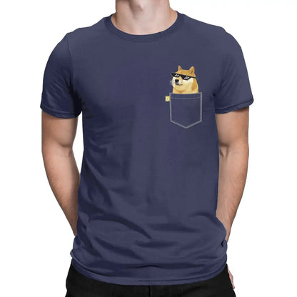 the CRYPTO DOG -Dogecoin Crypto Doge Coin Faux Pocket T-Shirt for Men, Amazing Pure Cotton Tees, Round Neck Short Sleeve T-Shirts, Graphic Clothes