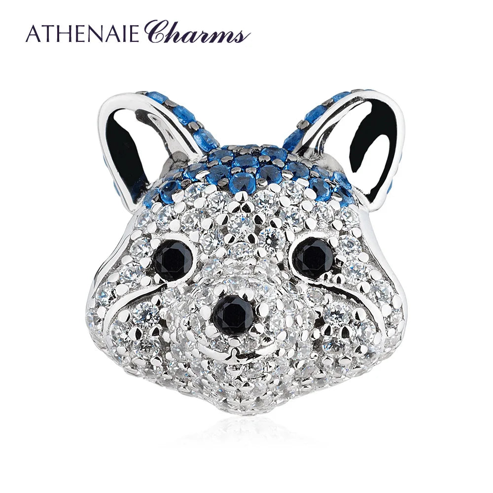ATHENAIE 925 Sterling Silver Corgi Pet Charms Mixed CZ Yellow Cute Akita Puppy Dog Animal Charms Beads for Bracelet Jewerly