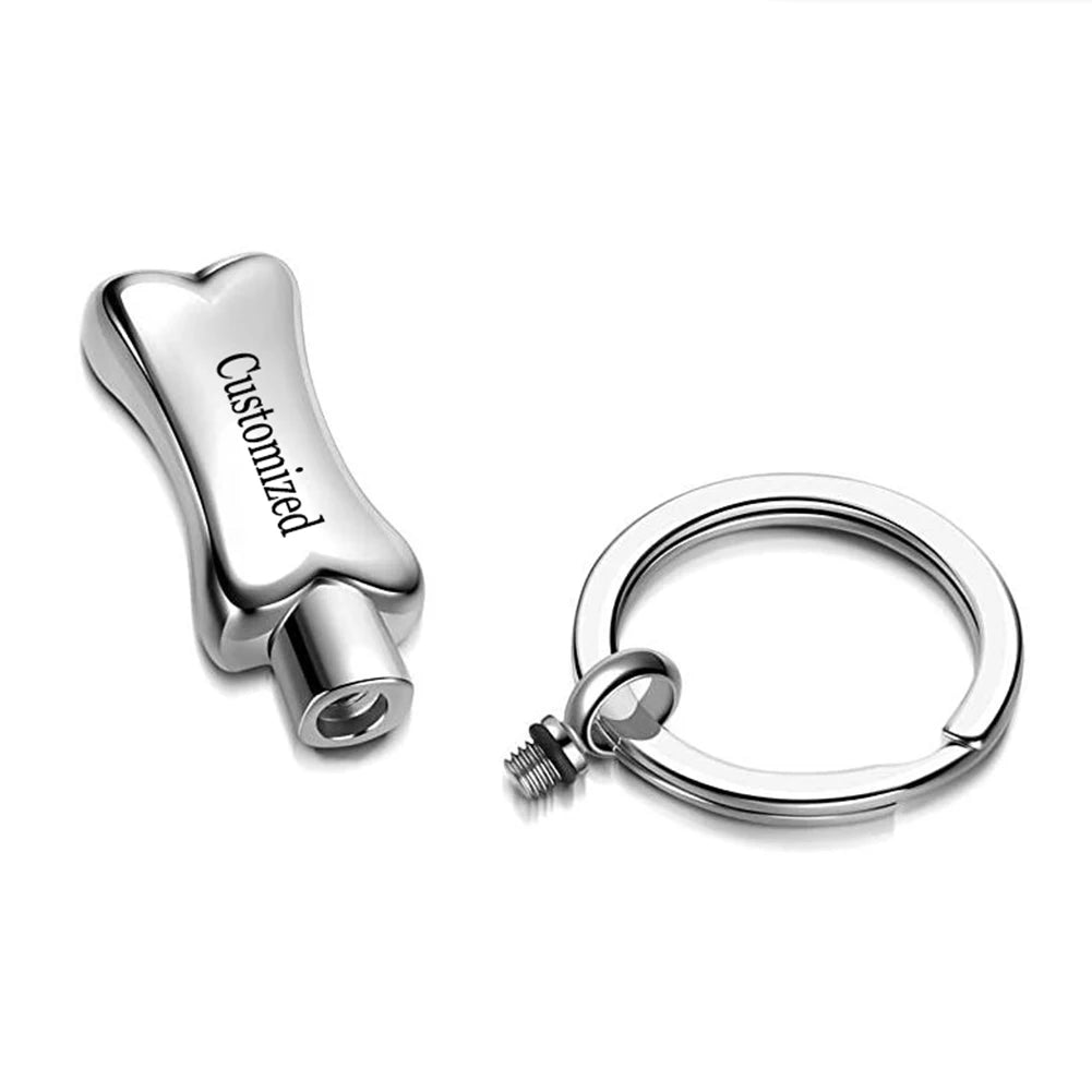 Customized Stainless Steel Dogs Cats Bone Ash Keepsake pet keychain Cremation keyring for Pets Owner Memorial Dropshiping