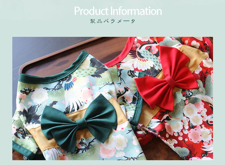 Pet Japanese Kimono Cat Dog Cosplay Coat Crane Cherry Blossom Pattern Pet Jacket Christmas Easter Dresses Chihuahua Pet Clothes