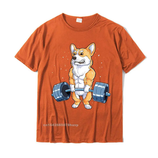 the CORGI GYM DOG - Corgi Weightlifting Funny Deadlift Men Fitness Gym Workout Premium T-Shirt, Design T-Shirt, Cute Cotton Male T-Shirt