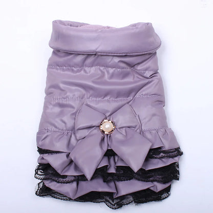 Dog Cat Dress Coat Jacket Dress Bow&Lace Design Pet Puppy Hoody Winter Warm Clothes Apperal