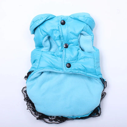 Dog Cat Dress Coat Jacket Dress Bow&Lace Design Pet Puppy Hoody Winter Warm Clothes Apperal