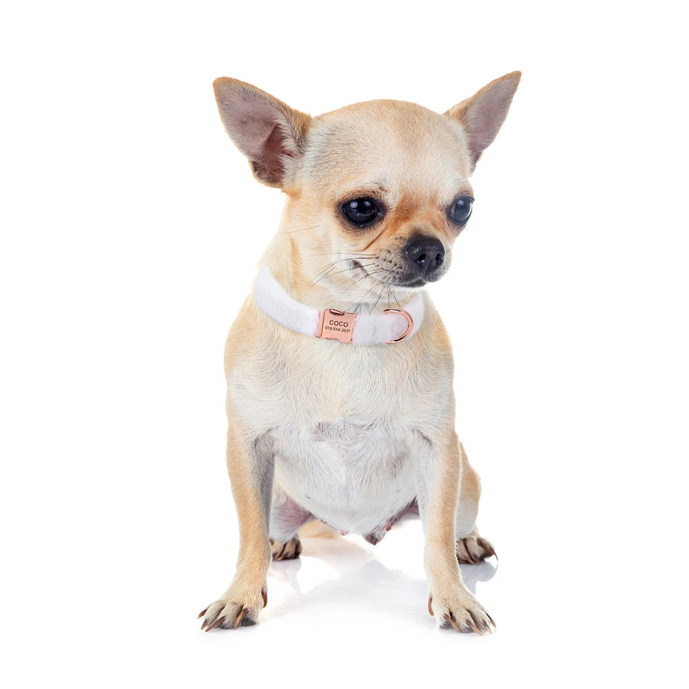 the PERSONALIZED PAW PLUSH COLLAR - Soft Personalized Dog Collar, Winter Warm Fur Customized Pet ID Tag Collars for Small/Medium/Large Dogs, French Bulldog, Chihuahua