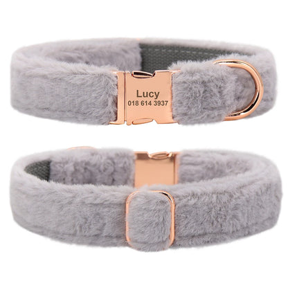 the PERSONALIZED PAW PLUSH COLLAR - Soft Personalized Dog Collar, Winter Warm Fur Customized Pet ID Tag Collars for Small/Medium/Large Dogs, French Bulldog, Chihuahua