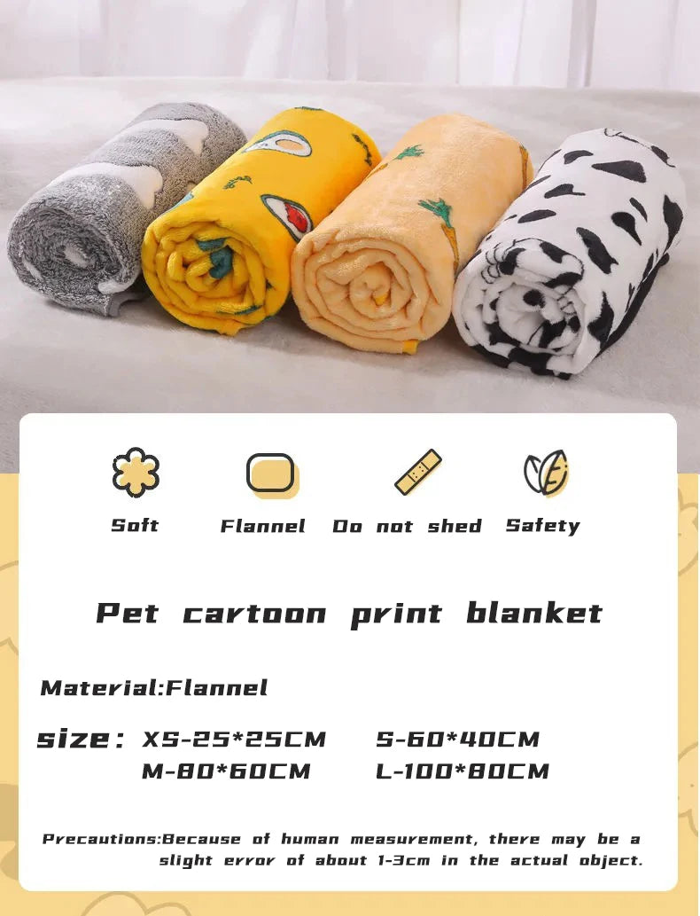 Soft flannel pet dog blanket cartoon print cat and dog bed sheet warm and comfortable pet blanket universal warm pet supplies