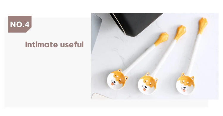 Kawaii Cute 3D Ceramic Cartoon Shiba Dog Coffee Mug Teacher Appreciation Gifts, 420ML Tea Cup with Wood Handles for Office,Home