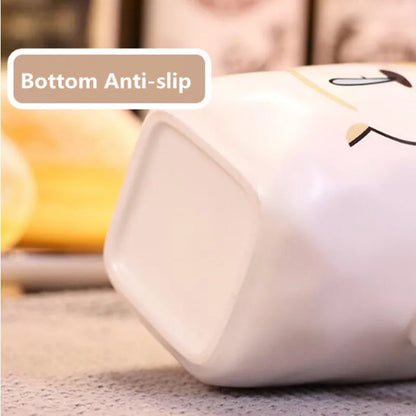 Large Capacity Ceramic Coffee Mug with Lid and Straw, Dog Design Teacup with Handle, Creative Gifts, 600ml