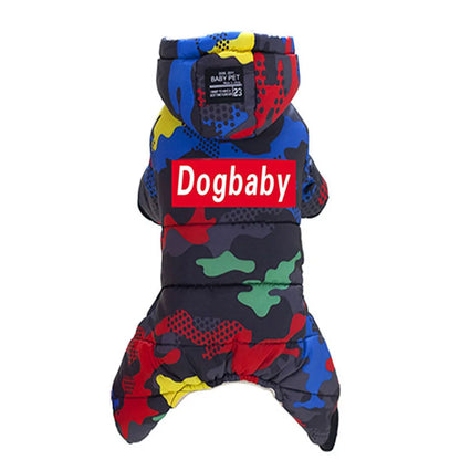 the RETRO DOG - Winter Small Dog Clothes, Puppy Dog Down Coat Parkas, Fashion Camouflage Printed Pet Cat/Puppy Ski Suit, Dog Cotton Jacket Outfits
