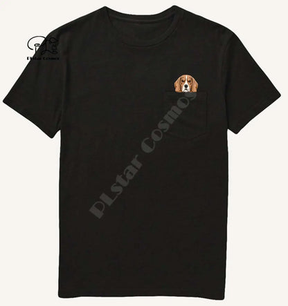 the BAD BEAGLE - Beagle Middle Hand in Pocket T-Shirt, Dog Lovers Black Cotton Men, Made in USA Cartoon T-Shirt, Men/Unisex New Fashion T-Shirt