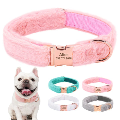 the PERSONALIZED PAW PLUSH COLLAR - Soft Personalized Dog Collar, Winter Warm Fur Customized Pet ID Tag Collars for Small/Medium/Large Dogs, French Bulldog, Chihuahua