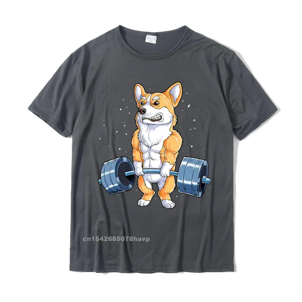 the CORGI GYM DOG - Corgi Weightlifting Funny Deadlift Men Fitness Gym Workout Premium T-Shirt, Design T-Shirt, Cute Cotton Male T-Shirt
