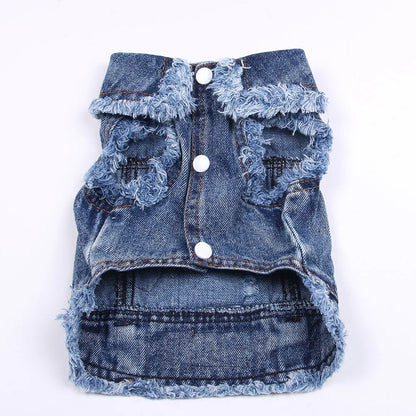 Dog Jeans Jacket Cute Casual Blue Denim Coat Vest Pet Puppy Clothes Apparel 6 Sizes 2 Colours
