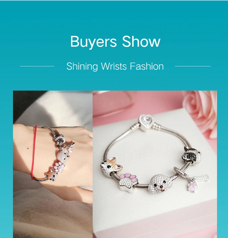 ATHENAIE 925 Sterling Silver Corgi Pet Charms Mixed CZ Yellow Cute Akita Puppy Dog Animal Charms Beads for Bracelet Jewerly