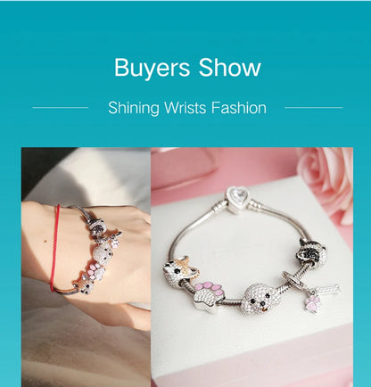 ATHENAIE 925 Sterling Silver Corgi Pet Charms Mixed CZ Yellow Cute Akita Puppy Dog Animal Charms Beads for Bracelet Jewerly