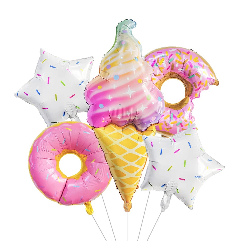 7 Piece Set Donut Ice Cream Five-Pointed Star Aluminum Mold Candy Confetti Balloon Baby Shower Girl Birthday Party Decoration
