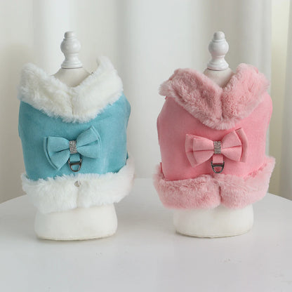 the SPARKLEPAW DIAMOND HARNESS - Warm Winter Dog Harness and Leash Set, Cute Bowknot Pet Fur Vest, Pets/Puppy Clothes Vest, Small Dog Clothing, French Bulldog