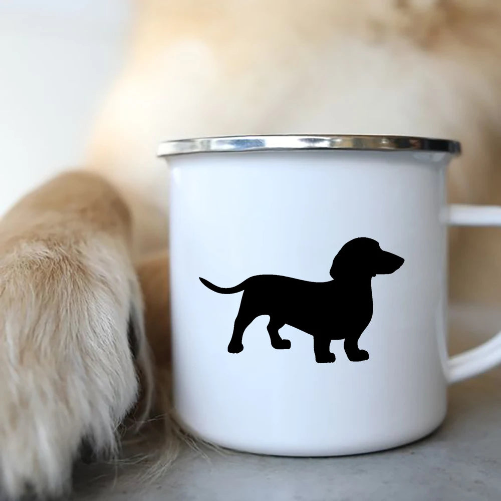 I Love Dachshunds Dog Enamel Coffee Mugs Camping Picnic Bonfire Party Beer Drink Juice Cola Cups Outdoor Travel Cocoa Water Mug