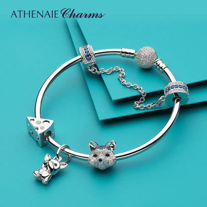 ATHENAIE 925 Sterling Silver Corgi Pet Charms Mixed CZ Yellow Cute Akita Puppy Dog Animal Charms Beads for Bracelet Jewerly