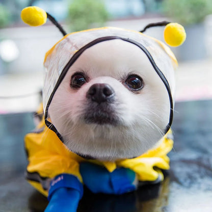 the CUTESY COSTUME - Waterproof Puppy Dog Raincoats, Rain Jacket with Hood for Small/Medium Dogs, Poncho with Reflective Strap, Honeybee Bear Dinosaur Dog Costumes