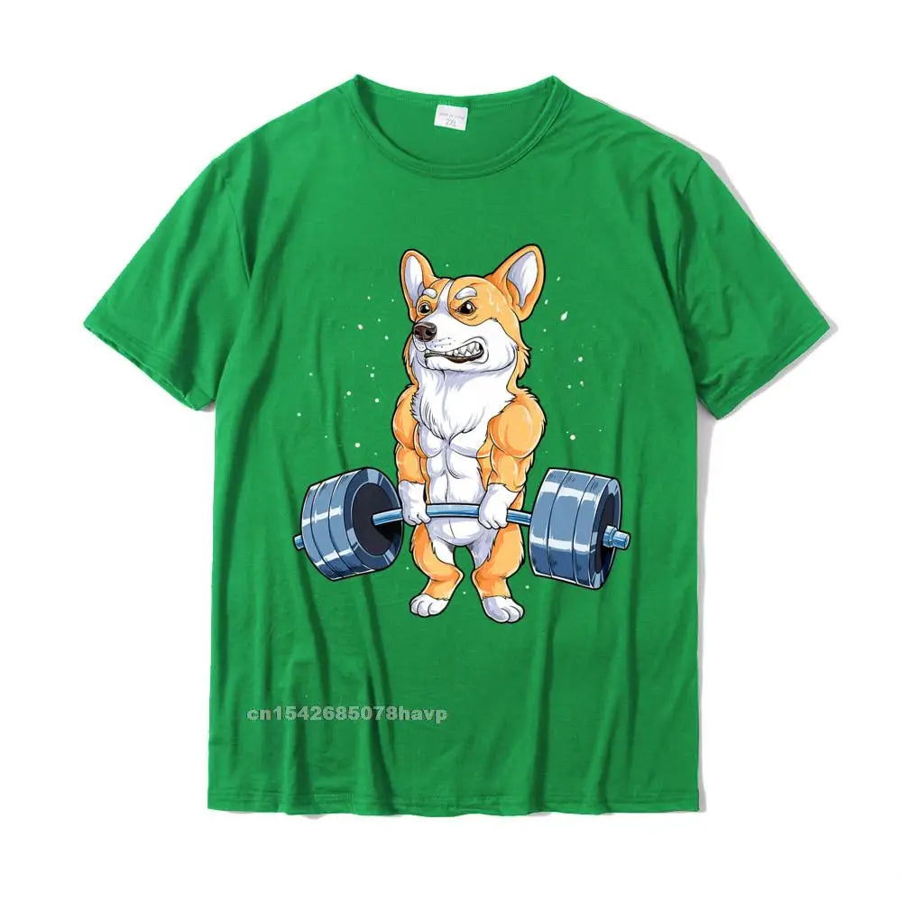 the CORGI GYM DOG - Corgi Weightlifting Funny Deadlift Men Fitness Gym Workout Premium T-Shirt, Design T-Shirt, Cute Cotton Male T-Shirt