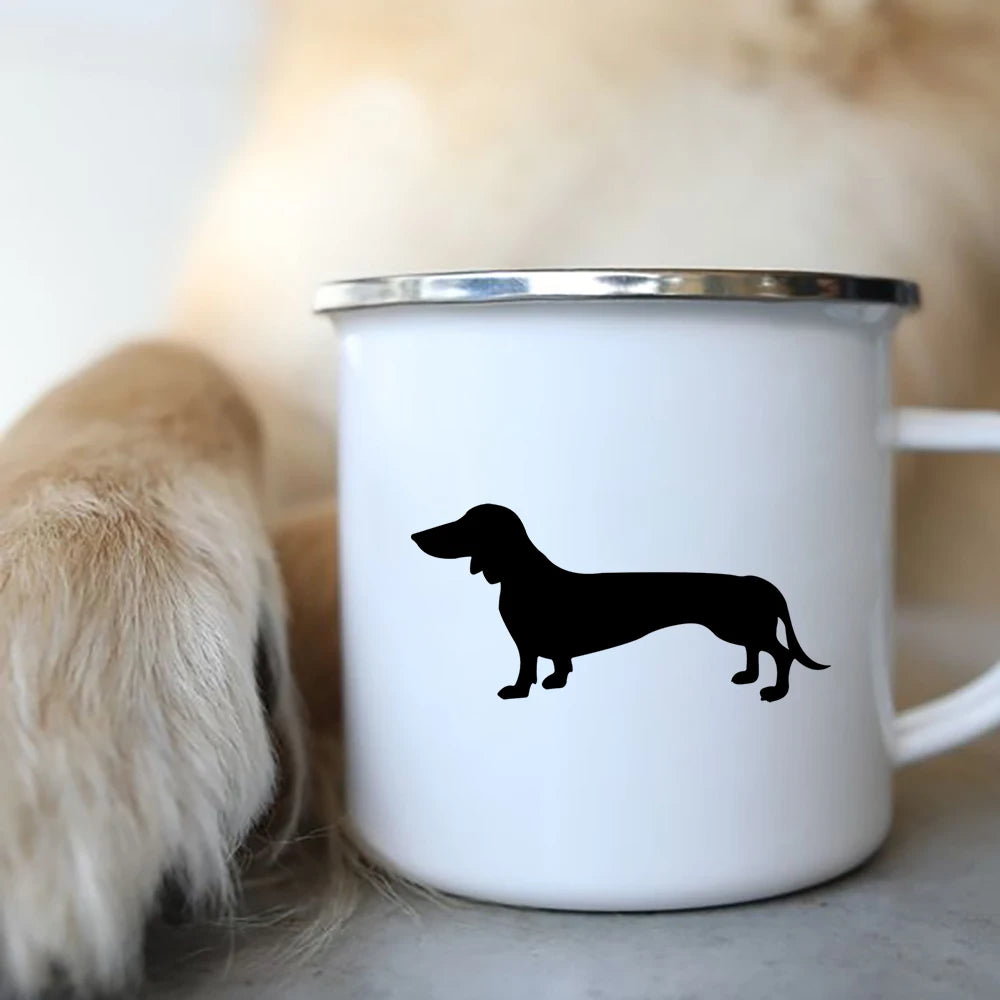 I Love Dachshunds Dog Enamel Coffee Mugs Camping Picnic Bonfire Party Beer Drink Juice Cola Cups Outdoor Travel Cocoa Water Mug