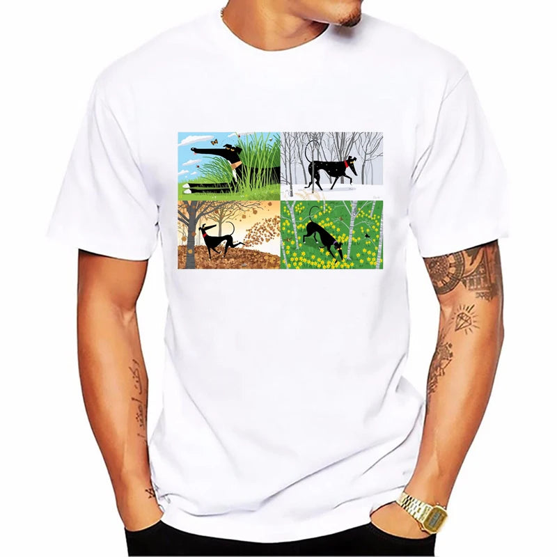 the BRINDLE - Brindle Greyhound Animal Print T-Shirt, Men Dog Lovers Funny T-Shirts, Homme Harajuku Shirt Summer Tops, White T-Shirt Streetwear