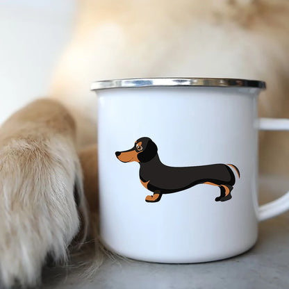 I Love Dachshunds Dog Enamel Coffee Mugs Camping Picnic Bonfire Party Beer Drink Juice Cola Cups Outdoor Travel Cocoa Water Mug
