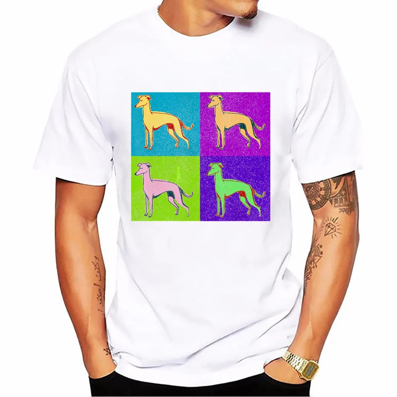 the BRINDLE - Brindle Greyhound Animal Print T-Shirt, Men Dog Lovers Funny T-Shirts, Homme Harajuku Shirt Summer Tops, White T-Shirt Streetwear
