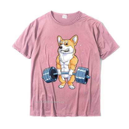 the CORGI GYM DOG - Corgi Weightlifting Funny Deadlift Men Fitness Gym Workout Premium T-Shirt, Design T-Shirt, Cute Cotton Male T-Shirt