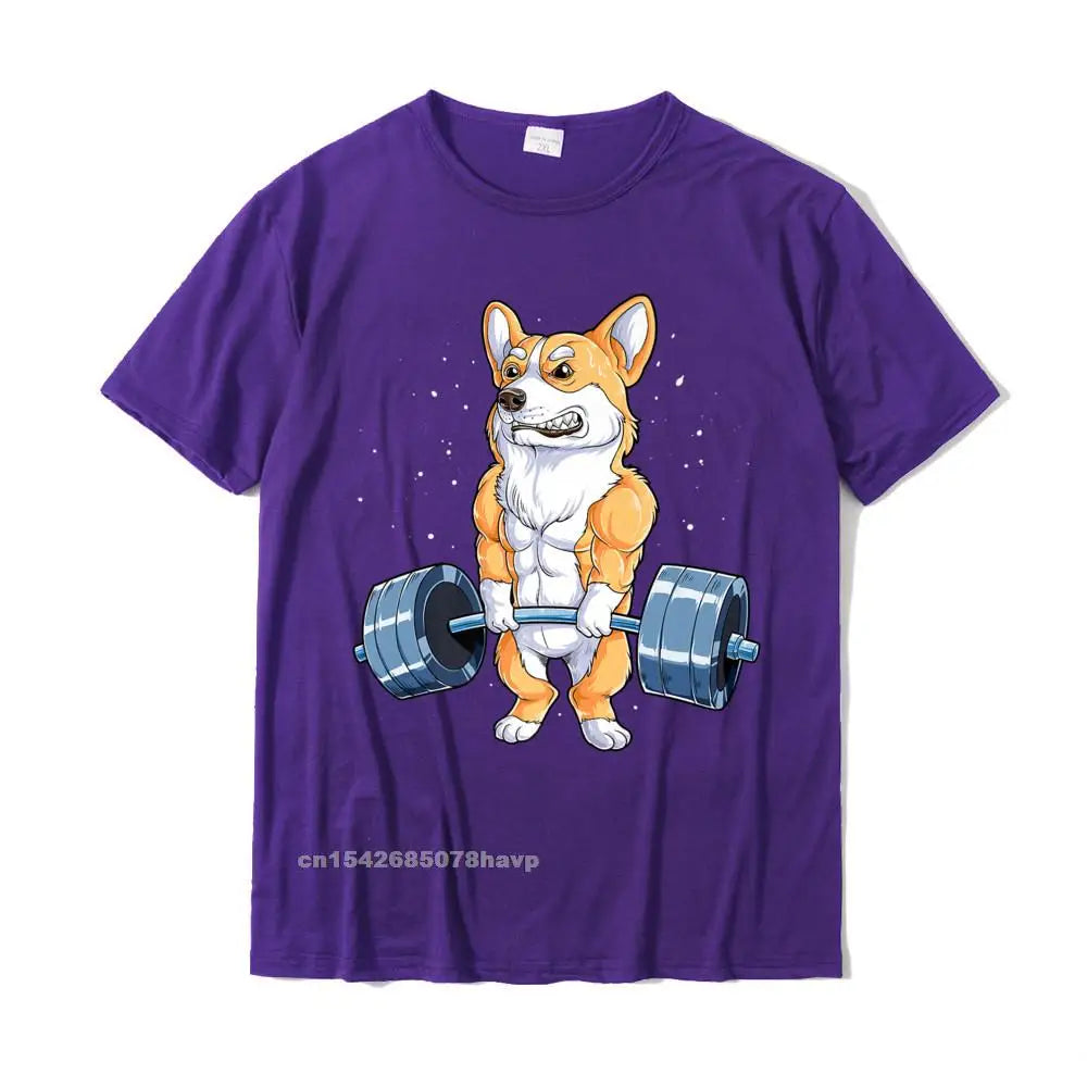 the CORGI GYM DOG - Corgi Weightlifting Funny Deadlift Men Fitness Gym Workout Premium T-Shirt, Design T-Shirt, Cute Cotton Male T-Shirt