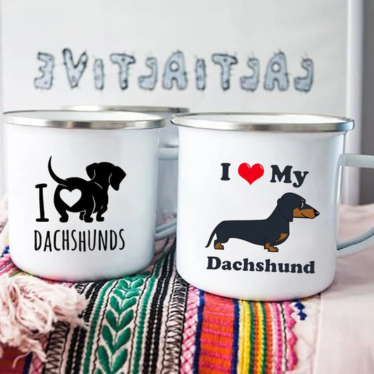I Love Dachshunds Dog Enamel Coffee Mugs Camping Picnic Bonfire Party Beer Drink Juice Cola Cups Outdoor Travel Cocoa Water Mug