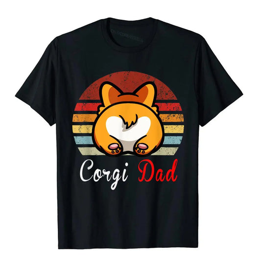 the CORGI DAD - Vintage Retro Corgi Dog Love-R Dad Mom Boy Girl Funny T-Shirt Cotton Tees For Men Printing T Shirts Gift Popular