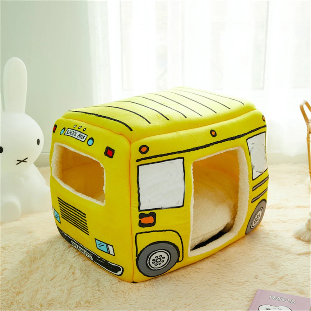 the DOG BUS - Foldable Pet House 2-in-1 Bed for Cat and Small Dogs, Warm Puppy Pads Removable Sofa, Washable Sleeping Kennel, Nest Products Winter