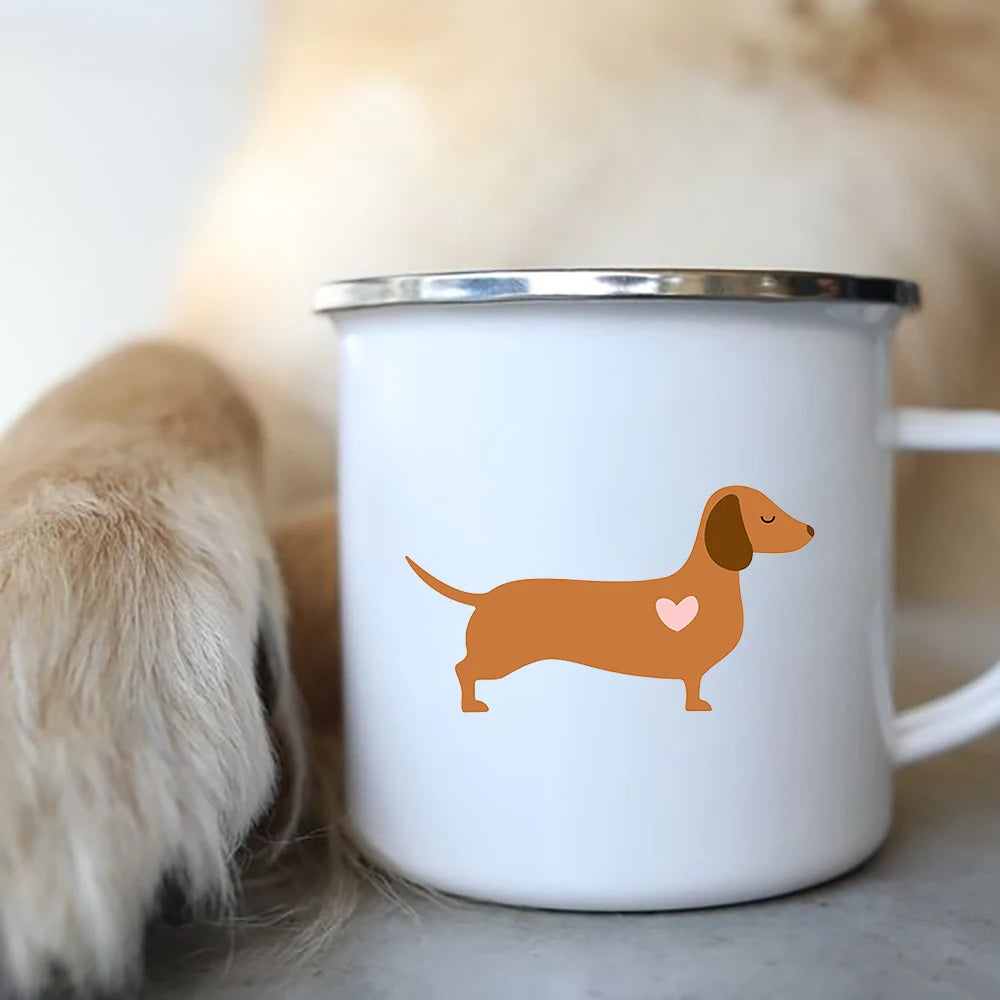 I Love Dachshunds Dog Enamel Coffee Mugs Camping Picnic Bonfire Party Beer Drink Juice Cola Cups Outdoor Travel Cocoa Water Mug