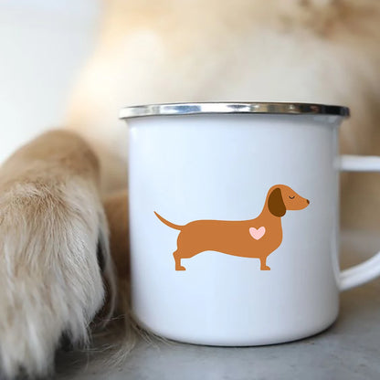 I Love Dachshunds Dog Enamel Coffee Mugs Camping Picnic Bonfire Party Beer Drink Juice Cola Cups Outdoor Travel Cocoa Water Mug