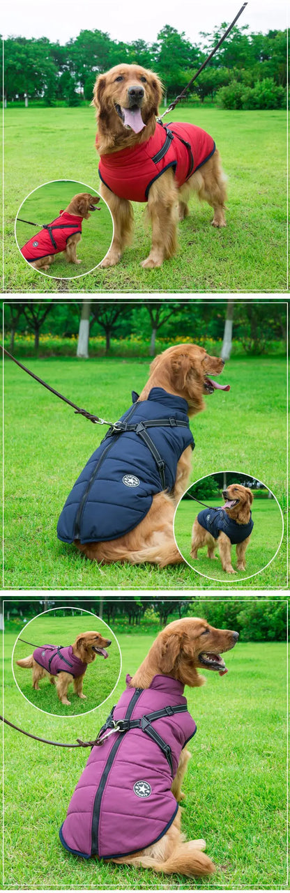 Winter Warm Large Pet Dog Jacket with Harness Waterproof Big Dog Coat for Labrador Chihuahua French Bulldog Outdoor Dog Clothes