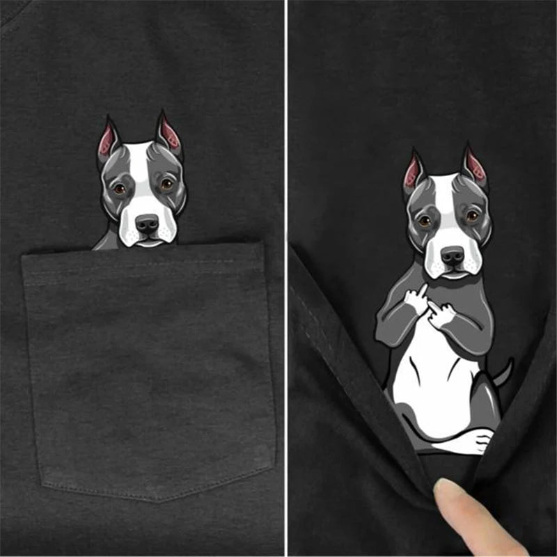 the PISSED OFF PITBULL - Pitbull T-Shirt, Fashion Pocket Dogs Printed T-Shirt, Hip Hop Tops, Cotton Tees