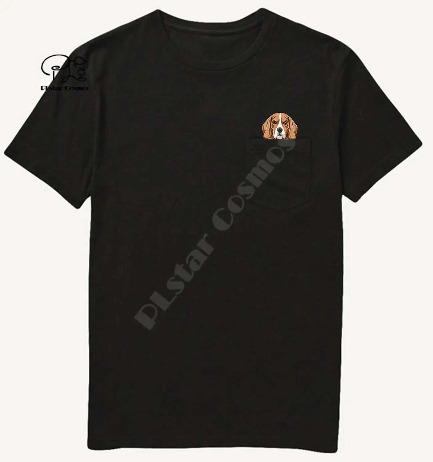 the BAD BEAGLE - Beagle Middle Hand in Pocket T-Shirt, Dog Lovers Black Cotton Men, Made in USA Cartoon T-Shirt, Men/Unisex New Fashion T-Shirt