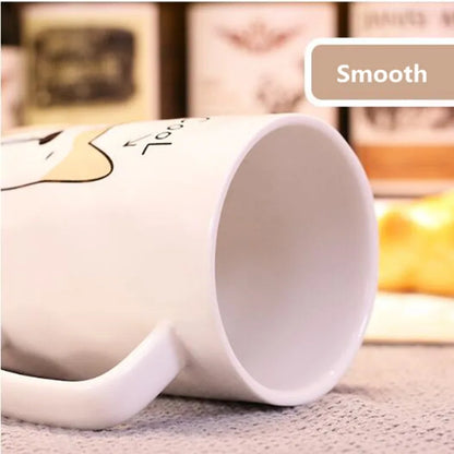 Large Capacity Ceramic Coffee Mug with Lid and Straw, Dog Design Teacup with Handle, Creative Gifts, 600ml