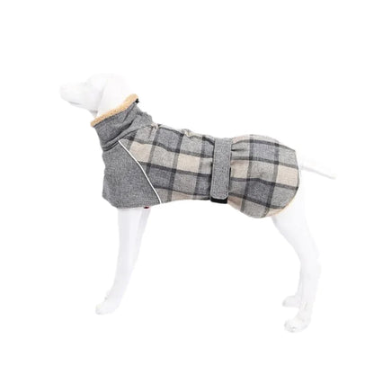 Winter Big Dog Clothes Warm Fleece Pet Jacket for Medium Large Dogs Weimaraner Greyhound Adjustable Belt Plaid Print Coat Outfit