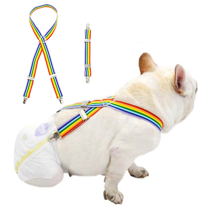 Rainbow Stripe Dog Diaper Suspenders for Pet Clothes Diapers Pants Skirt Belly Bands Small Medium Large Dogs Pet Accessories