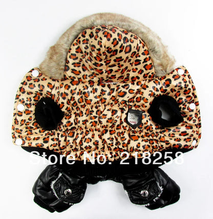 Leopard Pattern Thick Warm Pet Dog Winter Coat, Hoodies, Jumpsuit, Clothing for Small Puppy