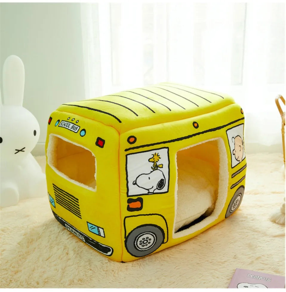 the DOG BUS - Foldable Pet House 2-in-1 Bed for Cat and Small Dogs, Warm Puppy Pads Removable Sofa, Washable Sleeping Kennel, Nest Products Winter