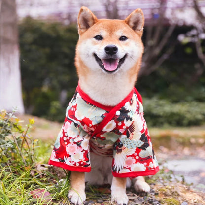 Pet Japanese Kimono Cat Dog Cosplay Coat Crane Cherry Blossom Pattern Pet Jacket Christmas Easter Dresses Chihuahua Pet Clothes