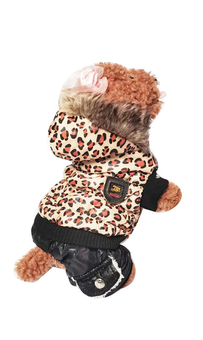 Leopard Pattern Thick Warm Pet Dog Winter Coat, Hoodies, Jumpsuit, Clothing for Small Puppy