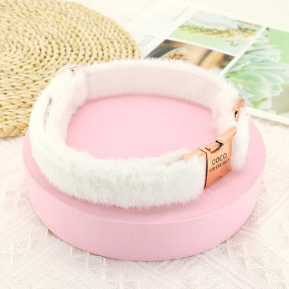 the PERSONALIZED PAW PLUSH COLLAR - Soft Personalized Dog Collar, Winter Warm Fur Customized Pet ID Tag Collars for Small/Medium/Large Dogs, French Bulldog, Chihuahua